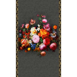   Barokk pompa és a francia vidéki romantika fúziója egy virágcsendéletben szürke mályva narancs kék és fehér tónus falpanel