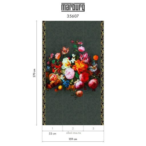 Barokk pompa és a francia vidéki romantika fúziója egy virágcsendéletben szürke mályva narancs kék és fehér tónus falpanel