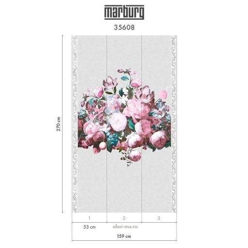 Barokk pompa és a francia vidéki romantika fúziója egy virágcsendéletben szürke mályva narancs kék és fehér tónus falpanel