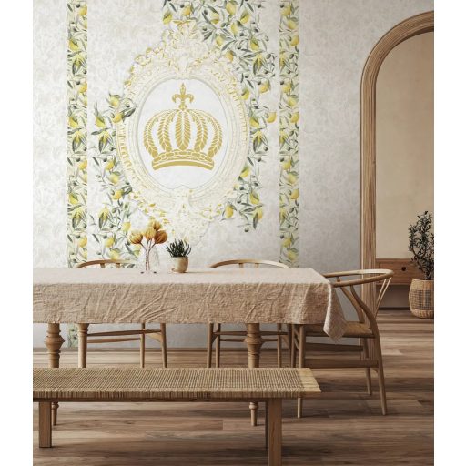 A barokk és a mediterrán természetesség lenyűgöző ötvözete fehér krém citromsárga szürke zöld és arany tónus falpanel