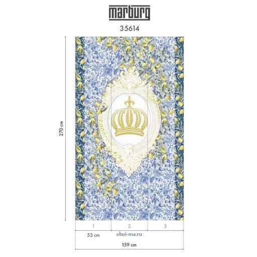 A barokk és a mediterrán természetesség lenyűgöző ötvözete fehér kék citromsárga olívzöld és arany tónus falpanel