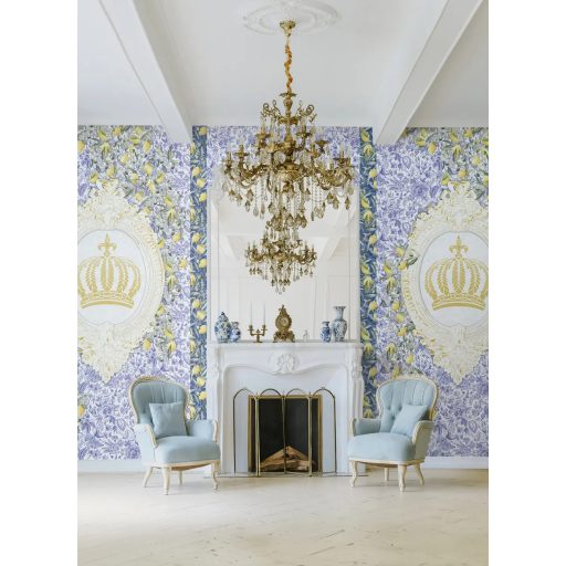 A barokk és a mediterrán természetesség lenyűgöző ötvözete fehér kék citromsárga olívzöld és arany tónus falpanel