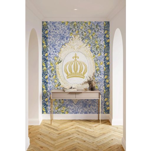 A barokk és a mediterrán természetesség lenyűgöző ötvözete fehér kék citromsárga olívzöld és arany tónus falpanel