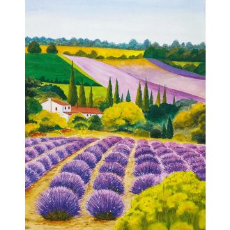   Abszolút Provence - mindaz amiért szeretjük! Tipikus művészi panoráma vibráló lila friss zöld napsárga és bézs és fehér tónus falpanel