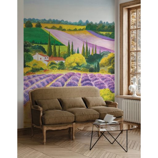 Abszolút Provence - mindaz amiért szeretjük! Tipikus művészi panoráma vibráló lila friss zöld napsárga és bézs és fehér tónus falpanel