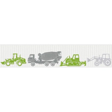 As-Creation Esprit Kids 5, 35708-1  munkagépek traktorok  fehér szürke zöld ezüst  bordűr