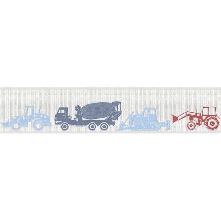 As-Creation Esprit Kids 5, 35708-2  munkagépek traktorok  fehér kék piros ezüst  bordűr
