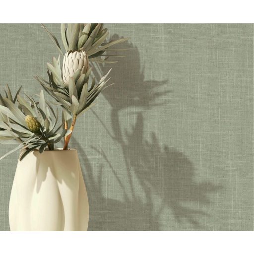 Minimál elegancia - textilhatású egyszínű minta poros zsályazöld tónus tapéta