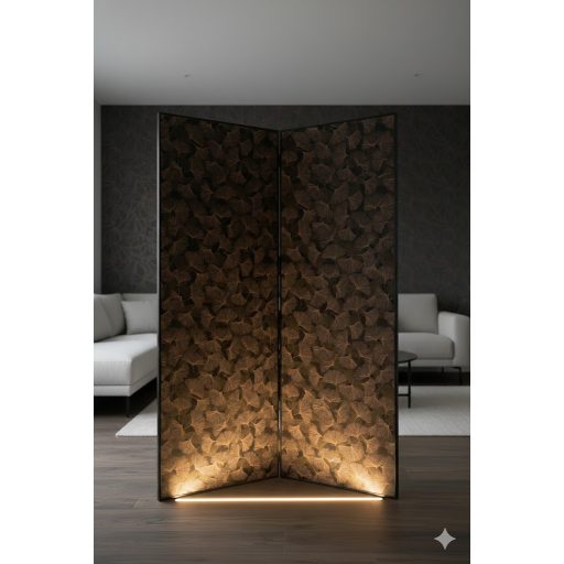 Valódi fókuszpont! Organikus luxus 3D gingko minta szénfekete és antikolt bronz tónus tapéta