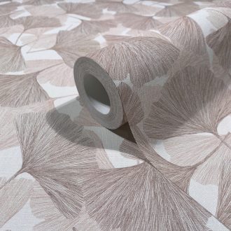   Valódi fókuszpont! Organikus luxus 3D gingko minta púderrózsaszín és tejeskávé tónus tapéta