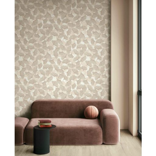 Valódi fókuszpont! Organikus luxus 3D gingko minta púderrózsaszín és tejeskávé tónus tapéta