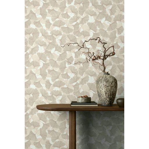 Valódi fókuszpont! Organikus luxus 3D gingko minta púderrózsaszín és tejeskávé tónus tapéta