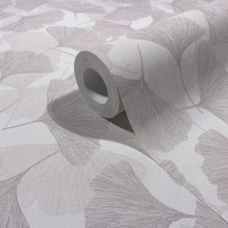   Valódi fókuszpont! Organikus luxus 3D gingko minta törtfehér és szürkés-bézses-rózsaszín tónus tapéta