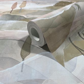   Ködfátyolba vesző lágyan hullámzó dombok - akvarell toszkán táj törtfehér olívzöld rózsás pír és zöldeskék tónus tapéta