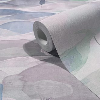   Ködfátyolba vesző lágyan hullámzó dombok - akvarell toszkán táj törtfehér mentazöld kék és szürke szürkésbarna tónus tapéta