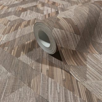   Archaikus geometrikus gyékényfonatra emlékeztető 3D hatású minta barna sötétbarna és mézszín tónus tapéta