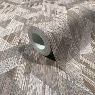   Archaikus geometrikus gyékényfonatra emlékeztető 3D hatású minta ezüstös szürke és hűvös taupe tónus tapéta