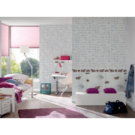 As-Creation Little Stars 35815-2  teherautók munkagépek fehér szürke tapéta