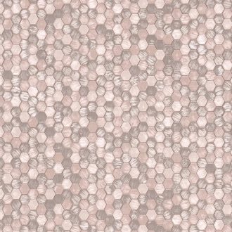   Geometriai sikk! Fémes felületű dizájner méhkas mitázat púderrózsaszín és roségold tónus tapéta