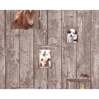   As-Creation Little Stars 35842-2  faminta alapon háziállatok barna bézs fehér tapéta