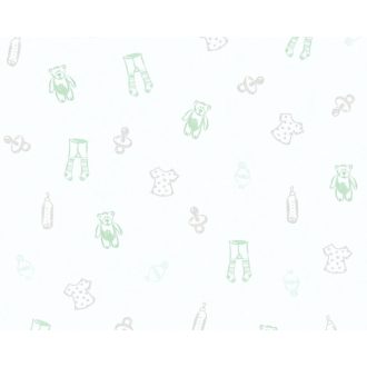   As-Creation Little Stars 35845-1 Teddy és baba holmik fehér mentazöld ezüst tapéta