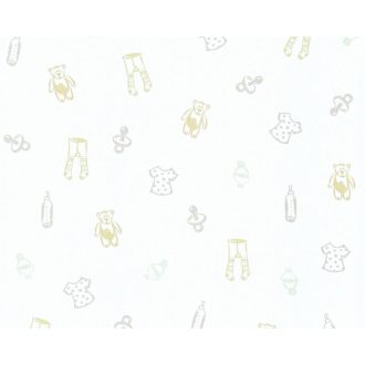   As-Creation Little Stars 35845-2  Teddy és baba holmik fehér arany  ezüst tapéta