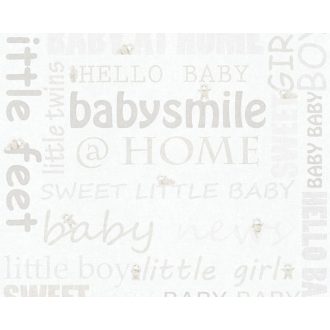   As-Creation Little Stars 35847-1 Teddy feliratok fehér világos szürke bézs tapéta