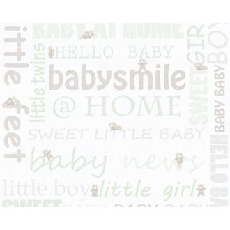   As-Creation Little Stars 35847-2  Teddy feliratok fehér halvány menta  bézs tapéta