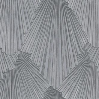   Art deco jellegű 3D stilizált pálmalavelek dinamikus irányváltásokkal grafit és ezüstszürke tónus tapéta