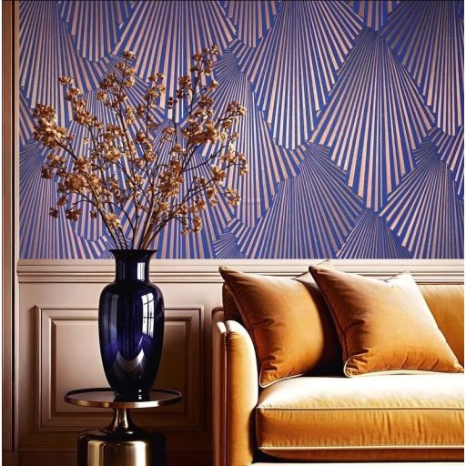 Art deco jellegű 3D stilizált pálmalavelek dinamikus irányváltásokkal fehér világosszürke/gyöngyház tónus tapéta