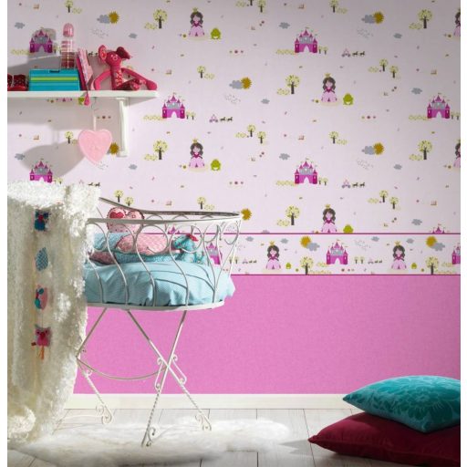 As-Creation Little Stars 35853-1  Hercegnő és vára rózsaszín pink szines bordűr