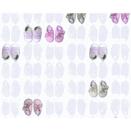 As-Creation Little Stars 35862-1 gyerekcipők fehér rózsaszín lila tapéta