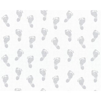   As-Creation Little Stars 35863-1 lábmyomok fehér ezüst tapéta