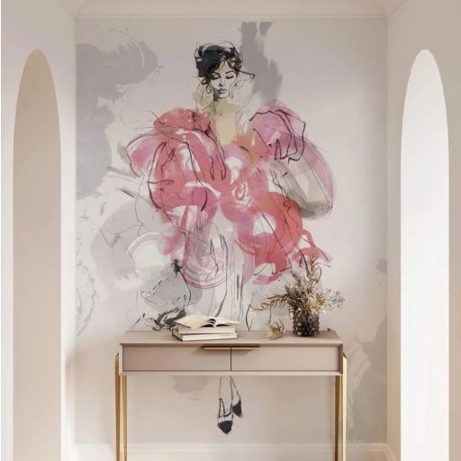 A múzsád és vele a dekorációd megérkezett! Szénrajz és akvarell divatos fúziója fehér szürke rózsaszín fekete és bézses-sárga tónus falpanel