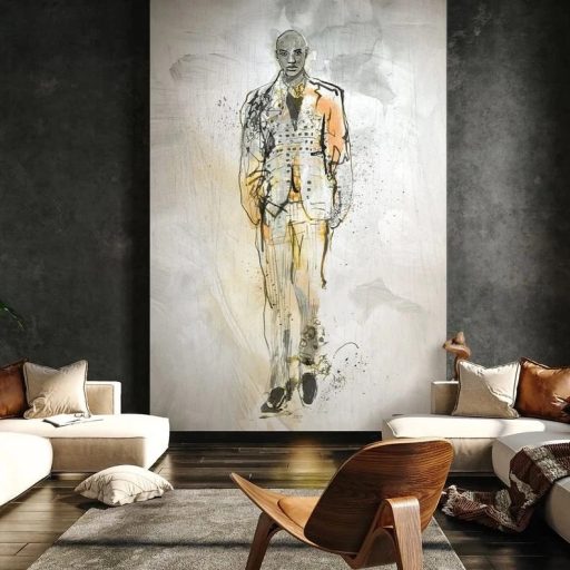 A névadó! A divat és az identitás kortárs művészi megjelenítése szürke bézs narancssárga és fekete tónus falpanel