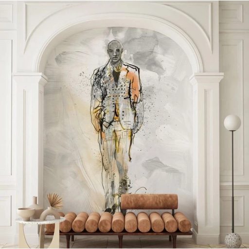 A névadó! A divat és az identitás kortárs művészi megjelenítése szürke bézs narancssárga és fekete tónus falpanel