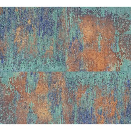 As-Creation Neue Bude 2.0, 36118-1 patinás acéllemez rozsdabarna türkiz bronz rézszín kék tapéta