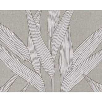   As-Creation Hygge 36123-1 Natur nagyléptékű levélmotívum dekor barna szürke tapéta