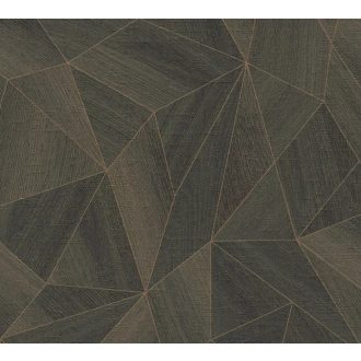   Polygon 3D design - Fémes élekkel kiemelt mértani testek zöld bézs és arany tónus tapéta