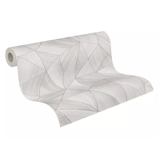 Polygon 3D design - Fémes élekkel kiemelt mértani testek szürkésfehér szürke és ezüst tónus tapéta