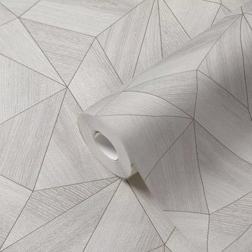 Polygon 3D design - Fémes élekkel kiemelt mértani testek szürkésfehér szürke és ezüst tónus tapéta