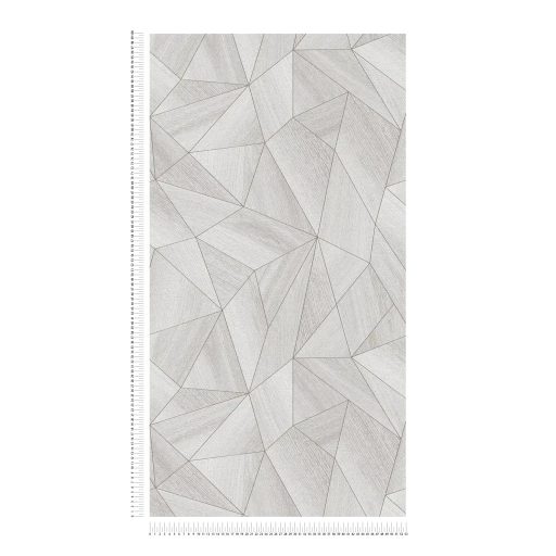 Polygon 3D design - Fémes élekkel kiemelt mértani testek szürkésfehér szürke és ezüst tónus tapéta