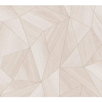   Polygon 3D design - Fémes élekkel kiemelt mértani testek krém bézs és arany tónus tapéta