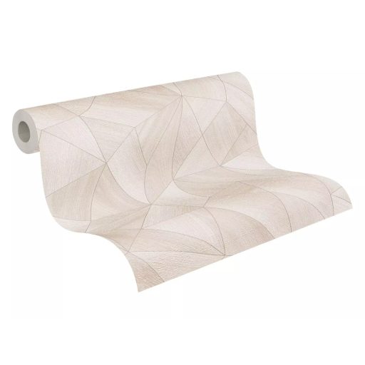 Polygon 3D design - Fémes élekkel kiemelt mértani testek krém bézs és arany tónus tapéta