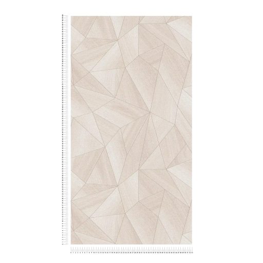 Polygon 3D design - Fémes élekkel kiemelt mértani testek krém bézs és arany tónus tapéta