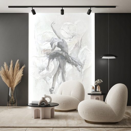 Egyenesen a balettintézetből - jellegzetes mozdulat akvarell mákvirág háttérrel fehér ezüstszürke és palaszürke tónus falpanel