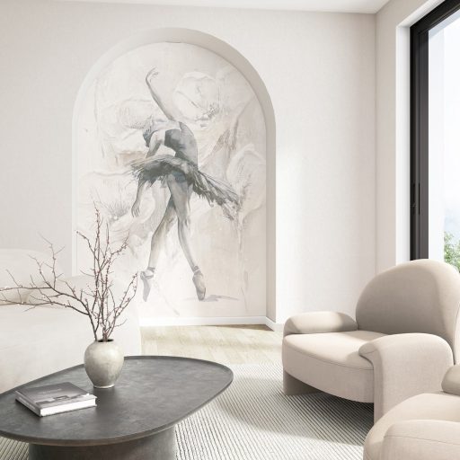 Egyenesen a balettintézetből - jellegzetes mozdulat akvarell mákvirág háttérrel fehér ezüstszürke és palaszürke tónus falpanel