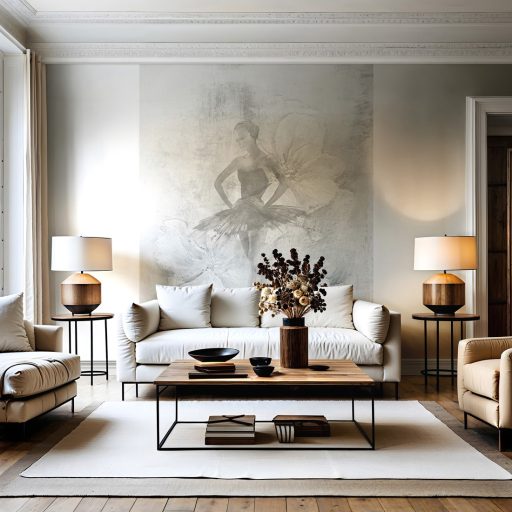 Balettintézeti anziksz 3.1 - balett alapmozdulat balerina spiccben ezüstfehér krétaszürke és palaszürke tónus falpanel