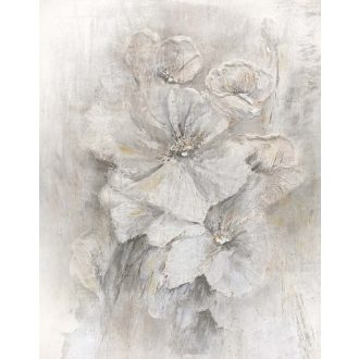   Ecsetvonások kavargásából kibontakozó művészi virágkompozíció porcelánfehér szürke palaszürke és aranybarna tónus falpanel