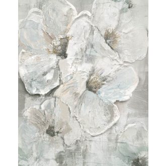   Ecsetvonások kavargásából kibontakozó művészi virágkompozíció homokbézs jégkék és grafitszürke tónus falpanel